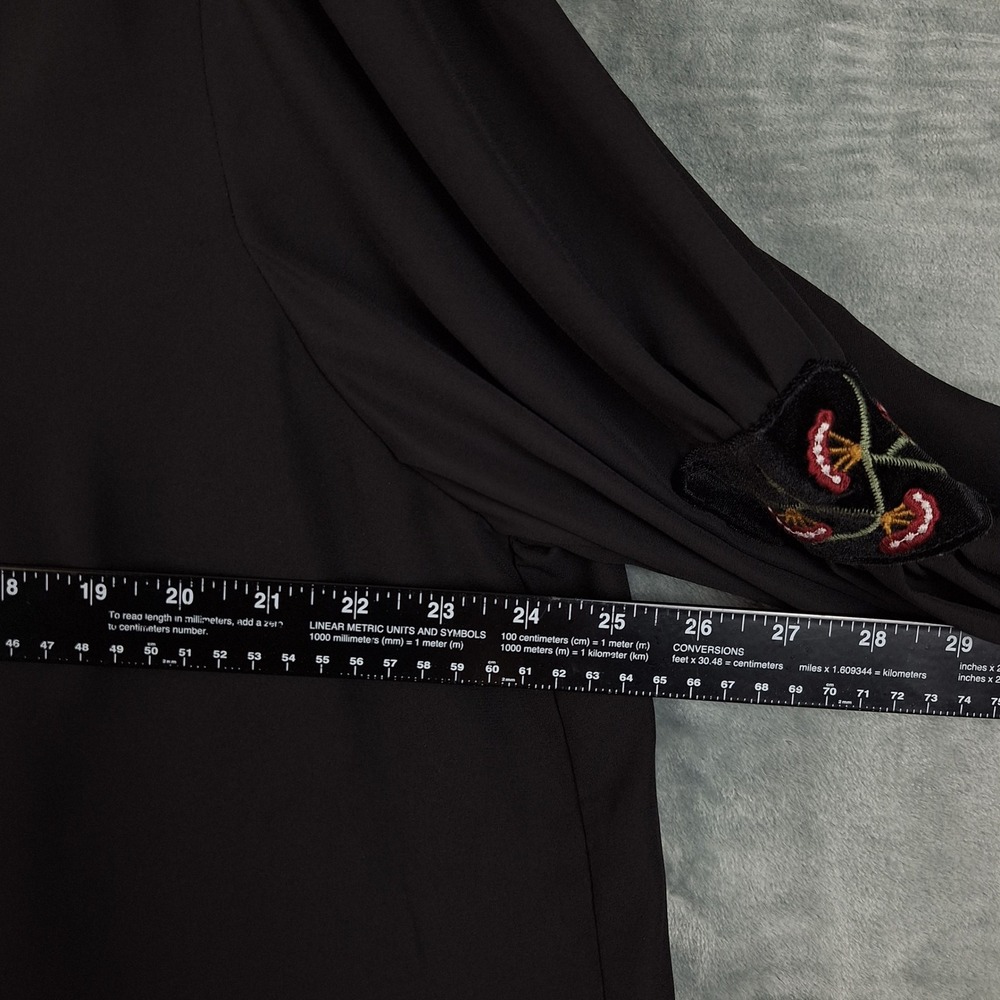 Womens Top 1X Black Velvet Floral Goth Fairy Grunge Whimsigoth Popover Tunic - Picture 5 of 9